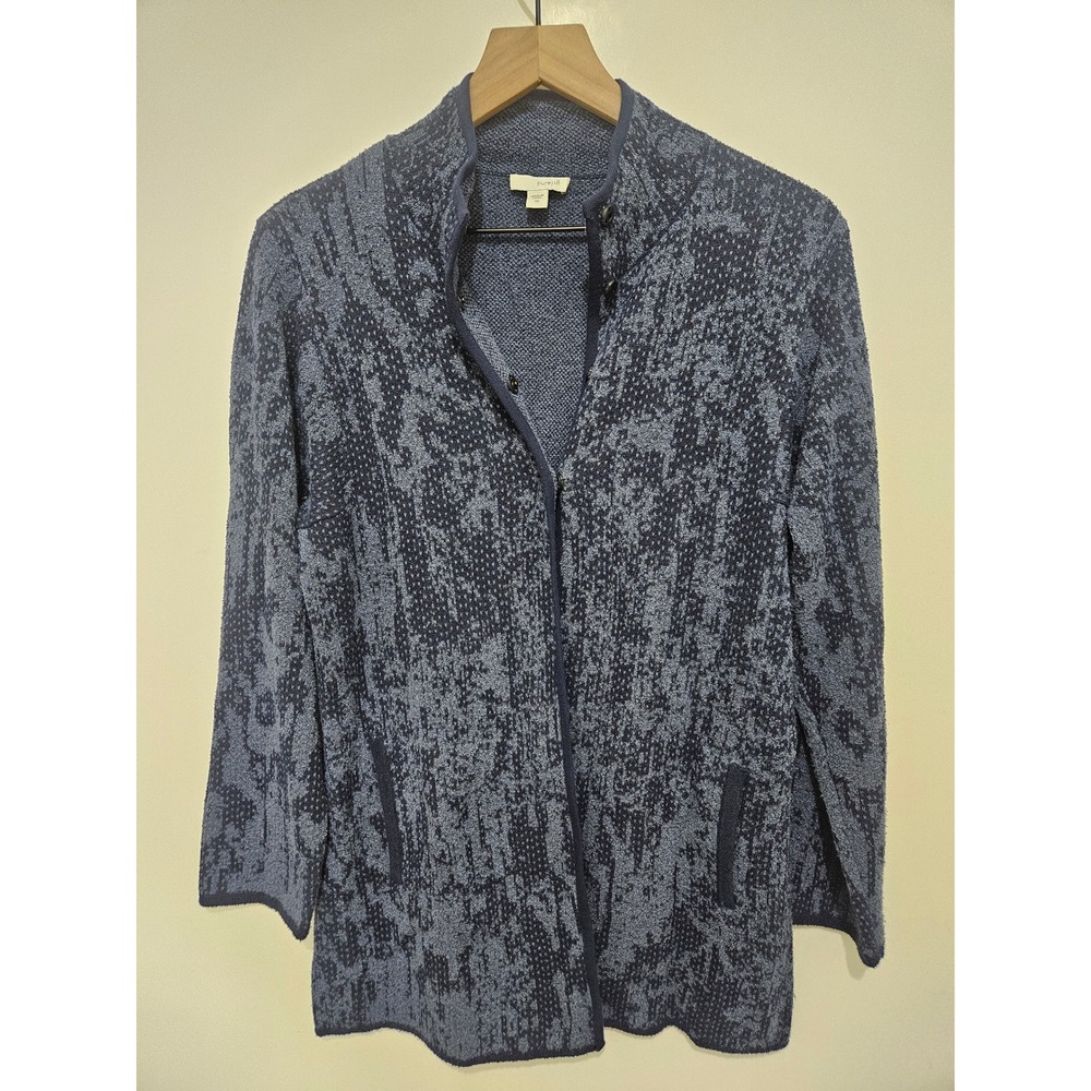 Pure Jill J. Jill Blue Abstract Jacquard Snap Front Cardigan‎ Sweater XS